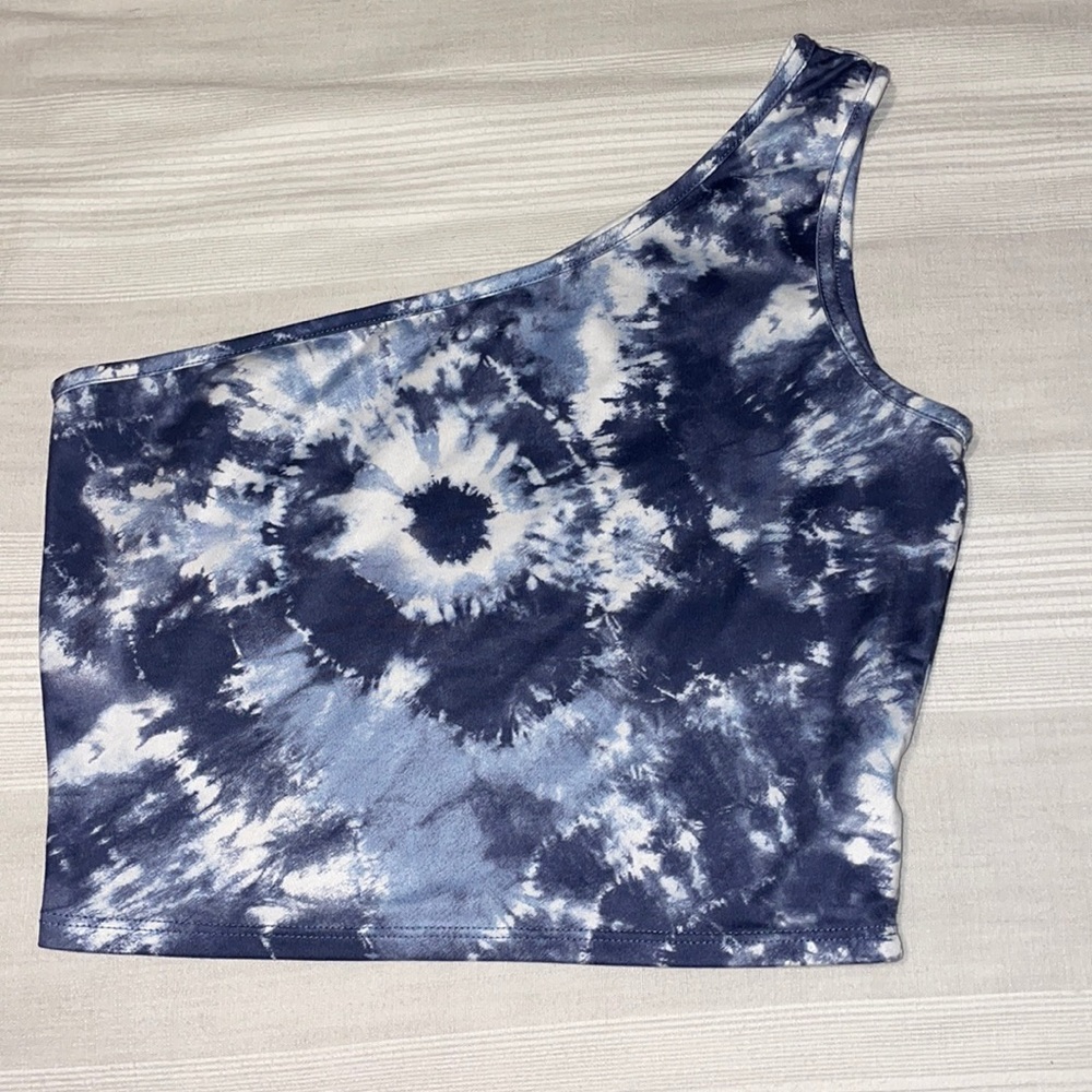 Blue Tie Dye Crop Top One Shoulder